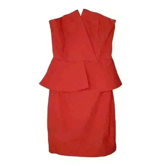 LULUS Exclusive Forget Me Notch Strapless Red Dress peplum waist size small - Picture 2 of 9